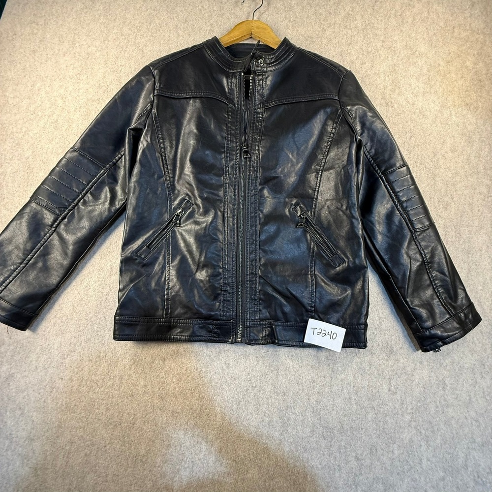 LJYH Boys Black Faux Leather Moto Jacket Cafe Racer Size 11-12 Years 150cm